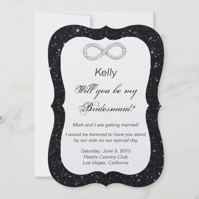 Convite Placa Bridesmaid do Diamond Infinity com Glitter P (Frente)