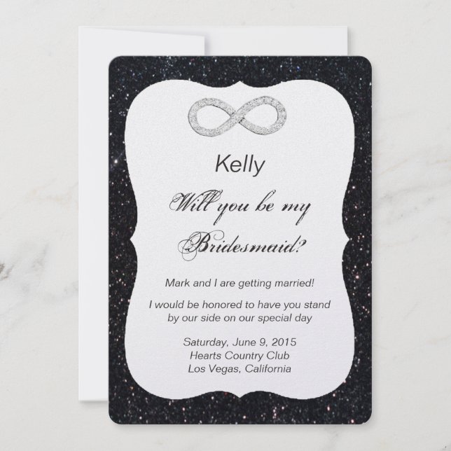 Convite Placa Bridesmaid do Diamond Infinity com Glitter P (Frente)