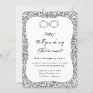 Convite Placa Bridesmaid do Diamond Infinity Glitter Silve