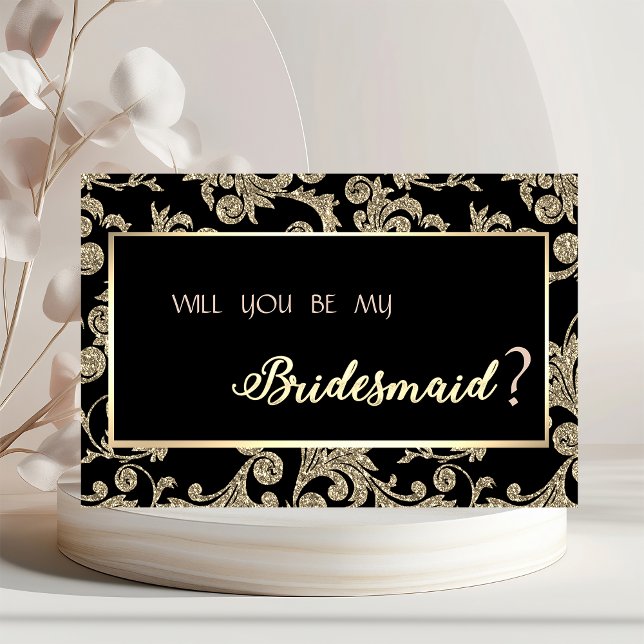 Convite Placa Bridesmaid Elegante Dourada Glitter (Criador carregado)