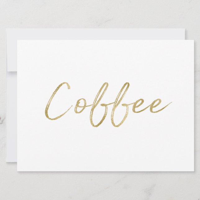 Convite Placa "Café" | Letreiro à Mão Dourado Elegante (Frente)