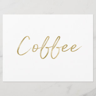 Convite Placa "Café"   Letreiro à Mão Dourado Elegante