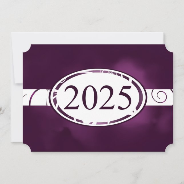 Convite Placa com Botão Floral Branco e Roxo 2025 (Frente)