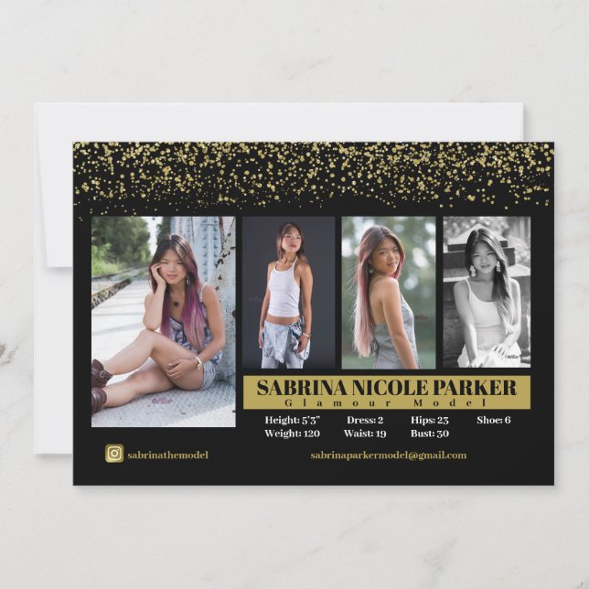 Convite Placa Comp de Fotografia Glitter Preta e Dourada (Frente)