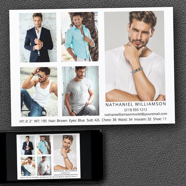 Convite Placa Comp do Ator 5 Fotografias do Modelo Modern  (Customize to change background color, text size, style or to add more photos to back of card.)