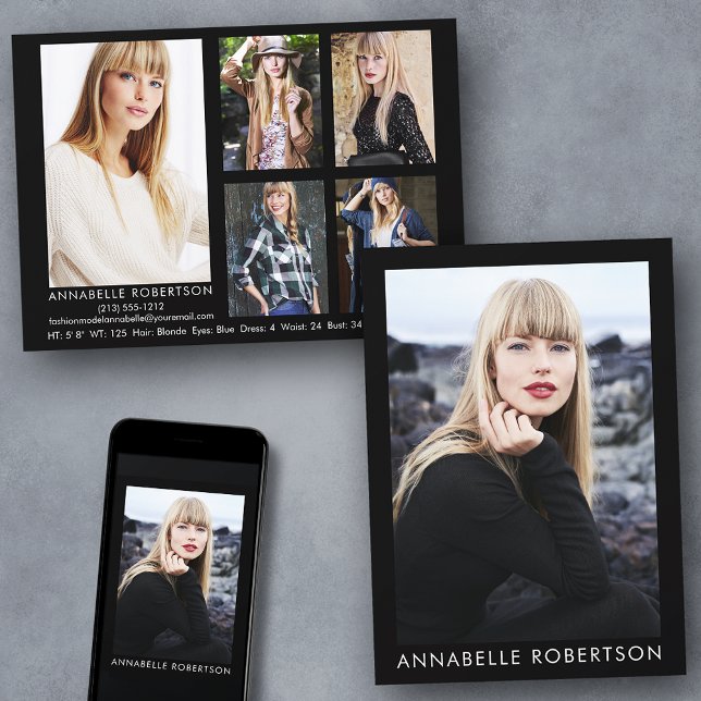 Convite Placa Comp do Ator 6 Fotografias de Modelo Moderno (Customize to change background color, text size or text style. Available for prints and download.)