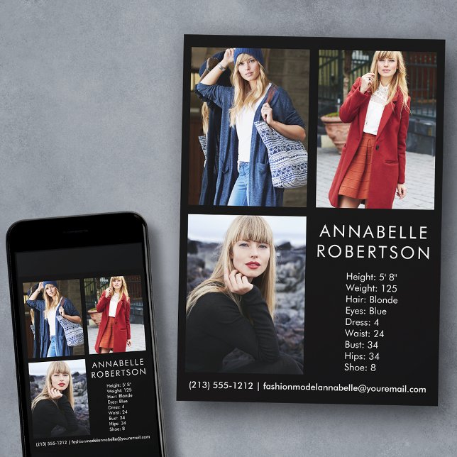 Convite Placa Comp do Ator do Modelo de Foto Moderno 3 (Customize to change background color, text size, style or to add more photos to back of card.)