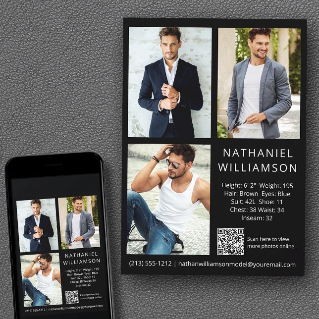 Convite Placa Comp Fotográfica do Ator de Modelo Pro Moder (Customize to change background color, text size, style or to add more photos to back of card.)