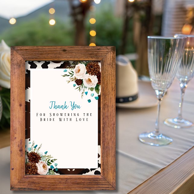 Convite Placa de Agradecimento Turquesa de Flores Silvestr (Western Boho Wildflowers Turquoise Thank You Sign)