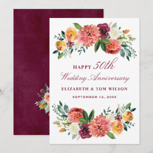 Convite Placa de Aniversário de Casamento de 50 anos Flora