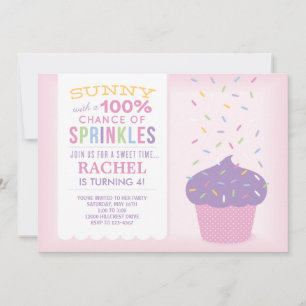 Convite Placa de Aniversário do Cupcake Rosa Sprinkles