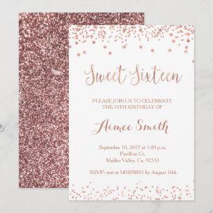 Convite Placa de Aniversário do Modern Rosa Dourado Glitte