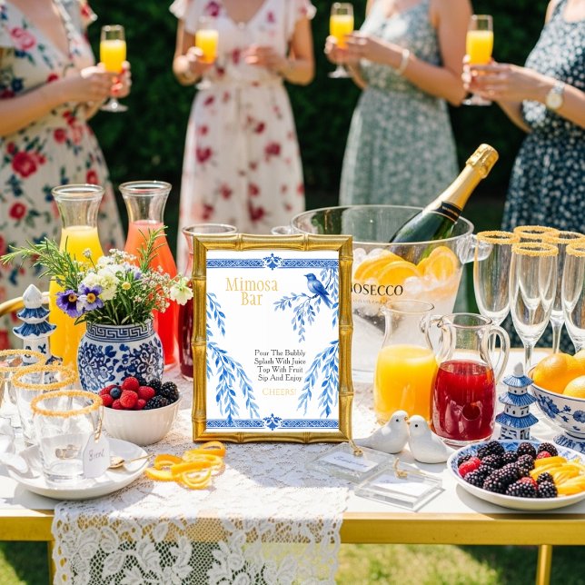 Convite Placa de bar Mimosa elegante pássaro azul (Blue bird elegant Mimosa Bar Sign)