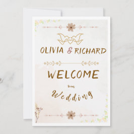 Convite Placa de Boas-Vindas de Casamento com Flores Perso