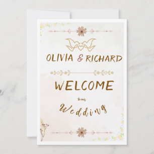 Convite Placa de Boas-Vindas de Casamento com Flores Perso