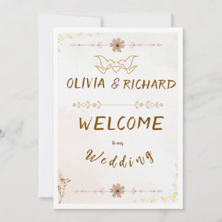 Convite Placa de Boas-Vindas de Casamento com Flores Perso