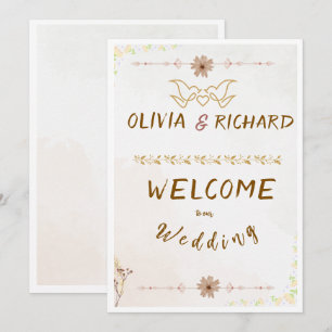 Convite Placa de Boas-Vindas de Casamento com Flores Perso