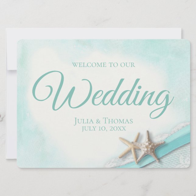 Convite Placa de Boas-Vindas de Estrelas-do-Mar e Renda Vi (Frente)