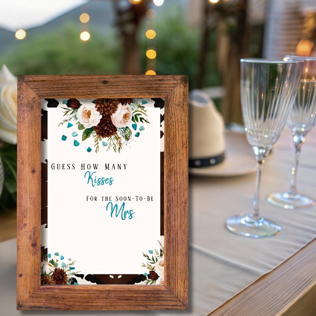 Convite Placa de Boho Selvagem de Flor Silvestre Ocidental (Western Boho Wildflower Guess How Many Kisses)