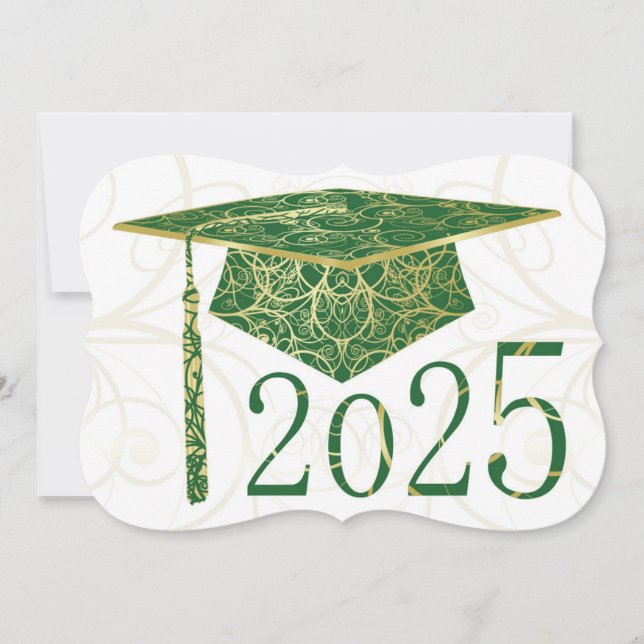 Convite Placa de Boné Floral Verde e Dourada para 2025 (Frente)