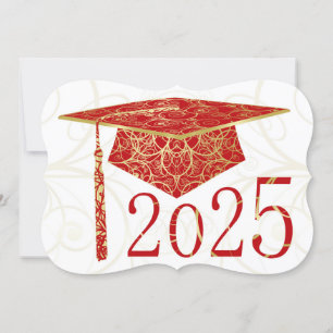 Convite Placa de Boné Floral Vermelho e Dourado 2025