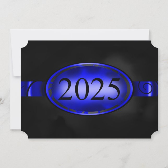Convite Placa de Botão Floral Azul e Preto 2025 (Frente)