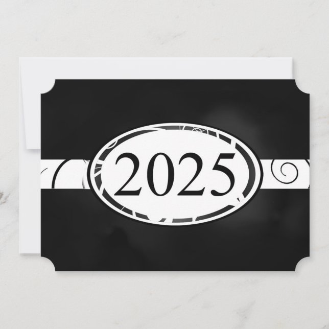 Convite Placa de Botão Floral Branco e Preto 2025 (Frente)