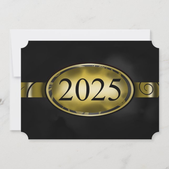 Convite Placa de Botão Floral Preto e Dourado 2025 (Frente)