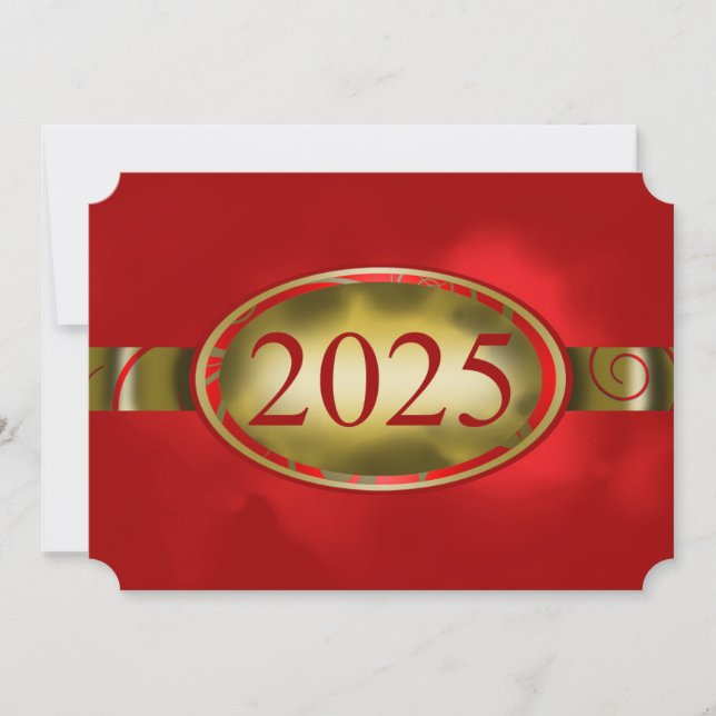 Convite Placa de Botão Floral Vermelho e Dourado 2025 (Frente)