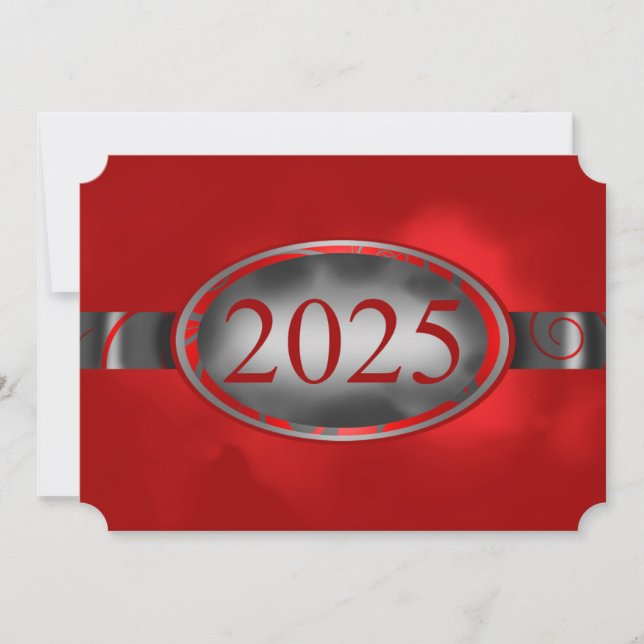 Convite Placa de Botão Floral Vermelho e Prateado 2025 (Frente)