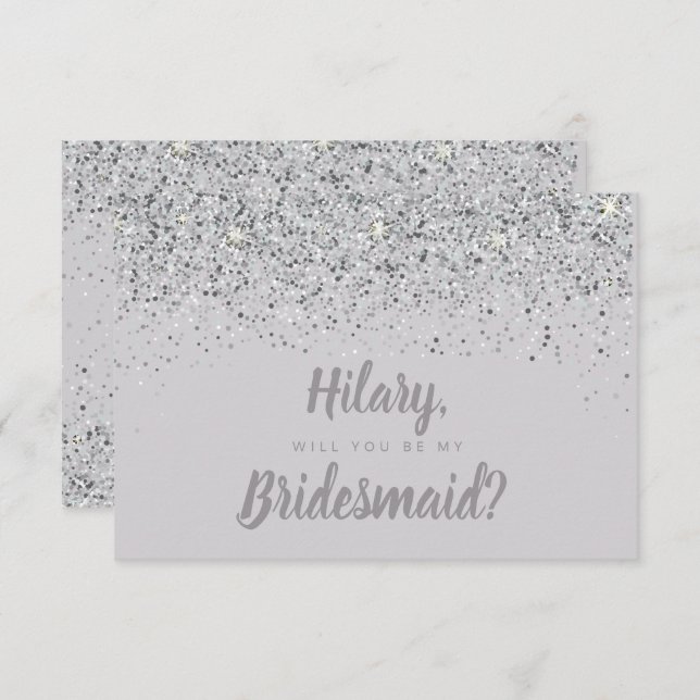 Convite Placa de Bridesmaid com Glitter de Silver Espelho (Frente/Verso)