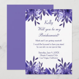 Convite Placa de Bridesmaid da Folhagem Azul Roxo