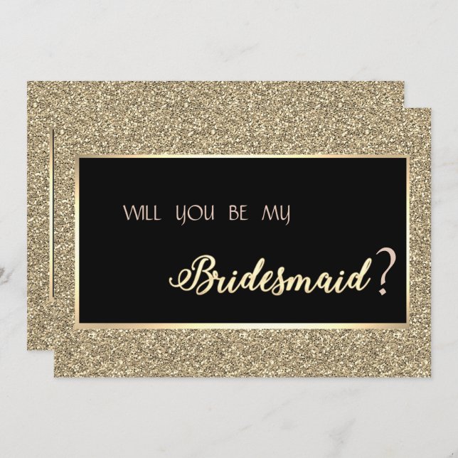 Convite Placa de Bridesmaid da Glitter Dourada Elegante (Frente/Verso)