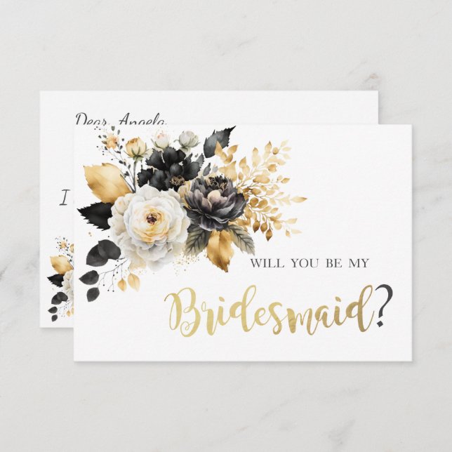 Convite Placa de Bridesmaid das Flores Brancas Douradas Pr (Frente/Verso)