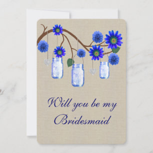 Convite Placa de Bridesmaid do Burlap Blue Mason Jars