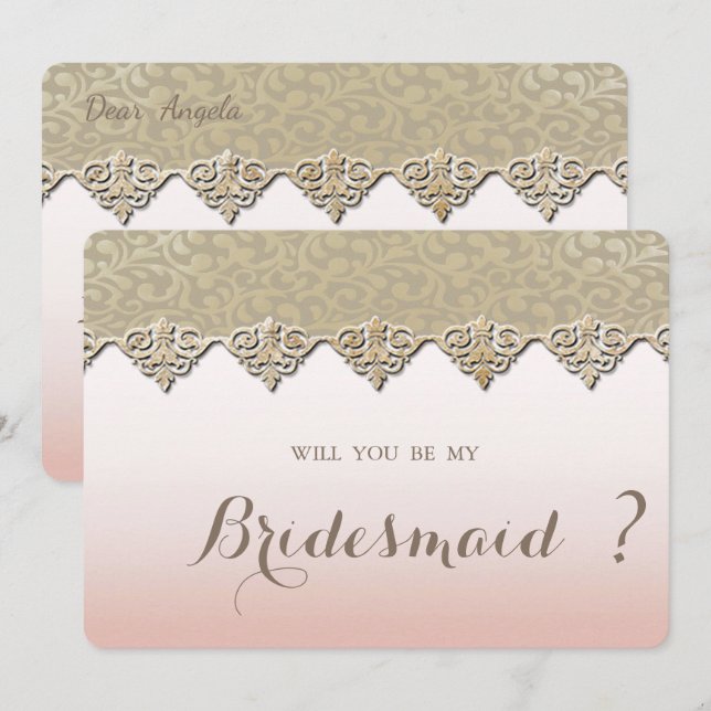Convite Placa de Bridesmaid do Damasco Chic Elegante (Frente/Verso)