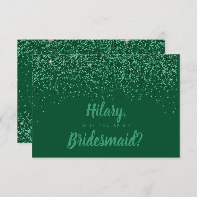 Convite Placa de Bridesmaid do Emerald Glitz Glitter (Frente/Verso)