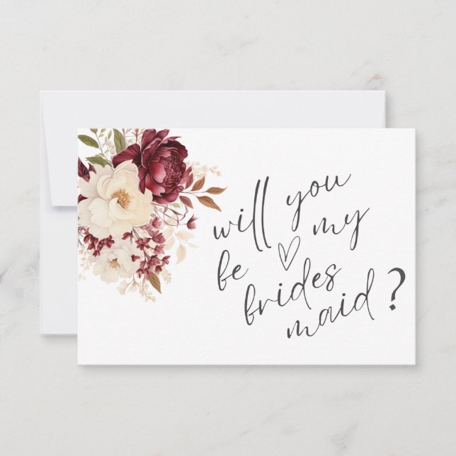 Convite Placa de Bridesmaid Elegante Burgundy White Flores (Frente)