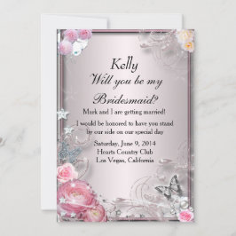 Convite Placa De Bridesmaid Floral E Borboleta Rosa