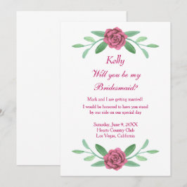 Convite Placa de Bridesmaid Foliage Floral Rosa