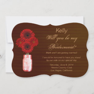 Convite Placa de Bridesmaid Mason Jar Red Rustic Country