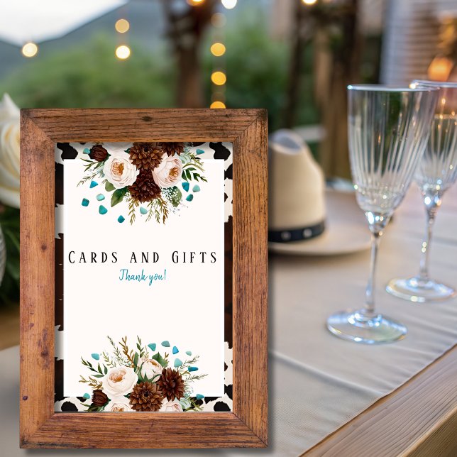 Convite Placa de "Cartões e Presentes" com Flor Silvestre  (Western Wildflower Turquoise "Cards & Gifts" Sign)