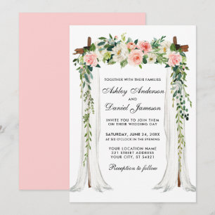 Convite Placa de Casamento Arco de Cana-d'Água Pinta Rosa