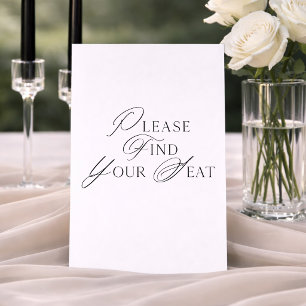 Convite Placa de casamento Black Script Por favor encontre