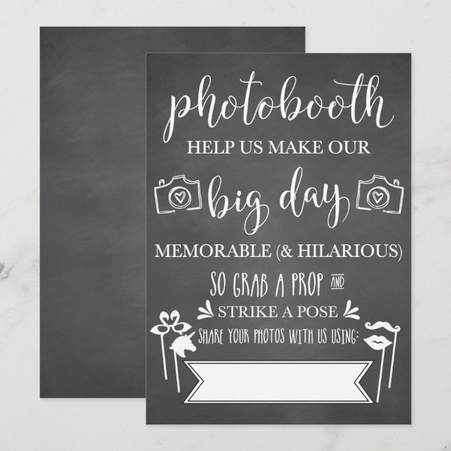 Convite Placa de Casamento com Hashtag para Photobooth (Frente/Verso)