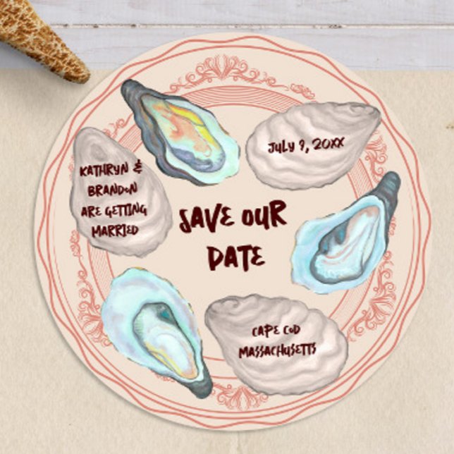 Convite Placa de Casamento com Ostras Assadas Save the Dat (Criador carregado)