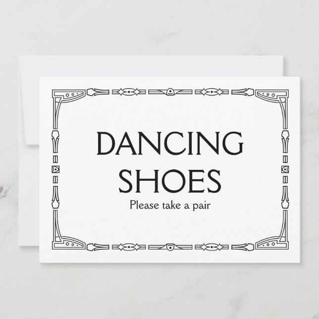 Convite Placa de Casamento em Estilo Art Déco "Sapatos de  (Frente)