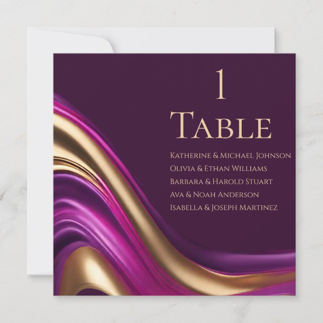 Convite Placa de Casamento - Fúchsia Roxa e Dourada (Frente)