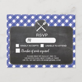 Convite Placa de Casamento RSVP Blue Gingham CHURRASCO Cha