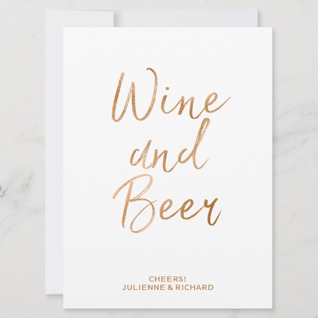 Convite Placa de Casamento Vinho e Cerveja | Rosa Dourada  (Frente)